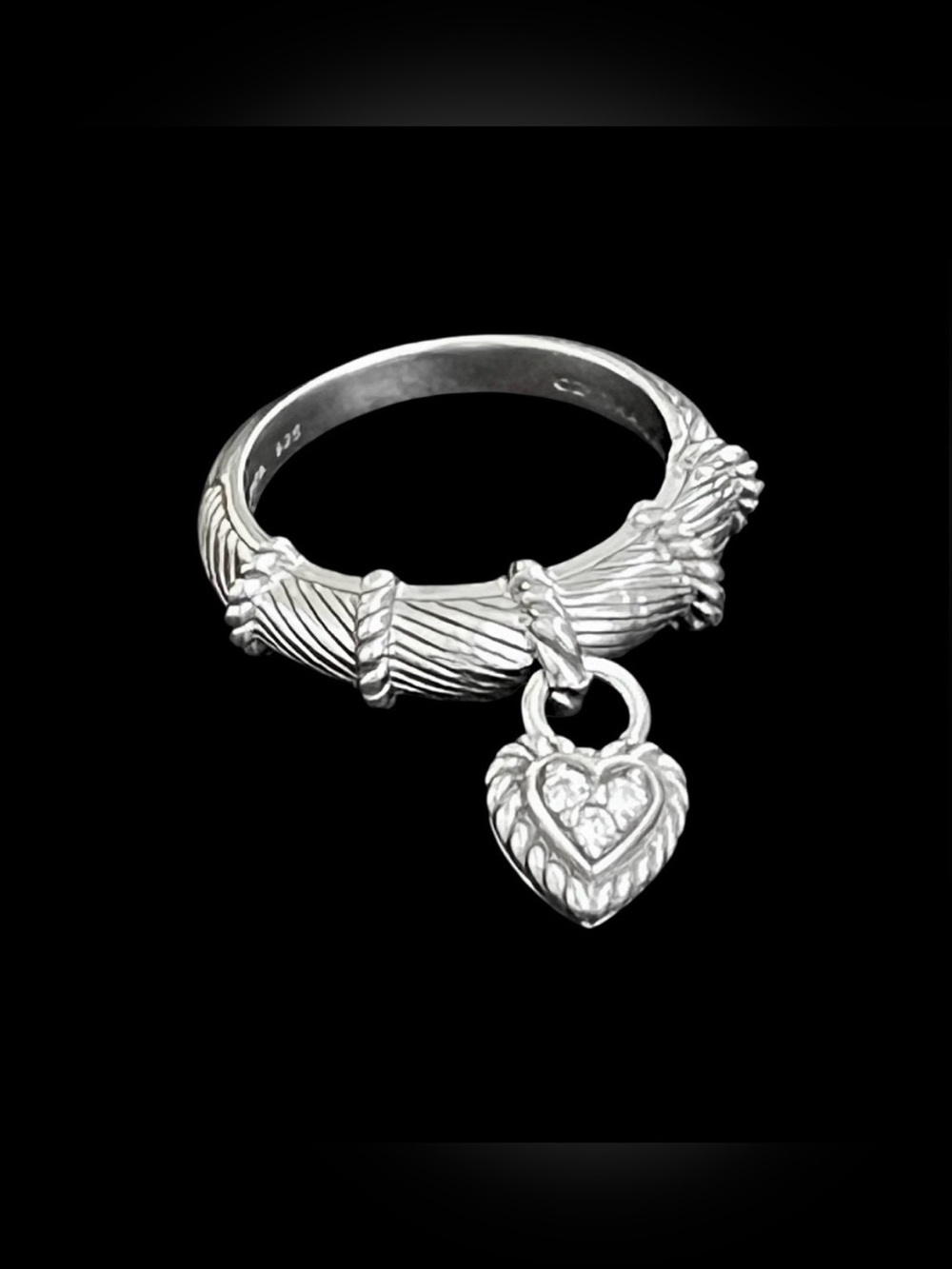 Judith Ripka sterling silver cubic zirconia heart charm ring